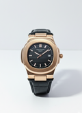 Patek Philippe Nautilus Rose Gold with Black Leather Strap